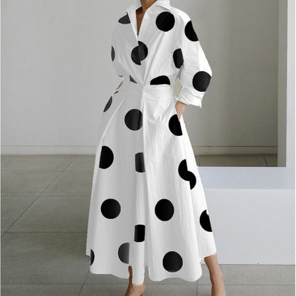Women's Maxi Shirt Dress with Collared V-Neck and A-Line Skirt