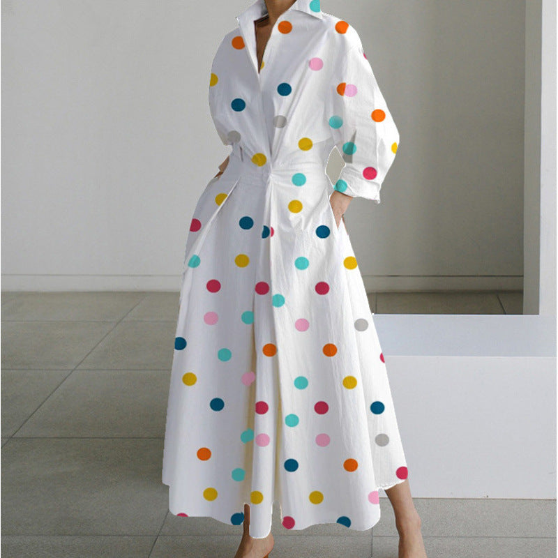 Women's Maxi Shirt Dress with Collared V-Neck and A-Line Skirt