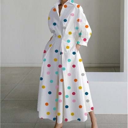 Women's Maxi Shirt Dress with Collared V-Neck and A-Line Skirt
