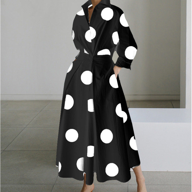 Women's Maxi Shirt Dress with Collared V-Neck and A-Line Skirt