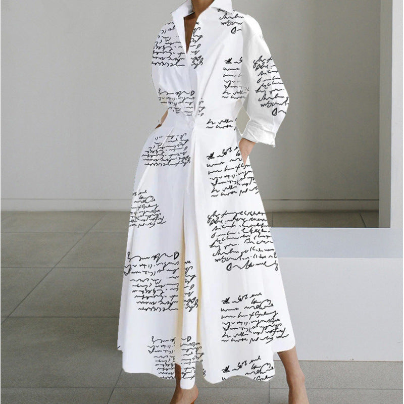 Women's Maxi Shirt Dress with Collared V-Neck and A-Line Skirt