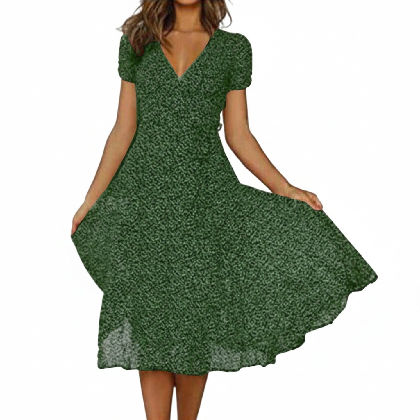 Women's Midi Dress Short Sleeve V-Neck A-Line with Floral Print
