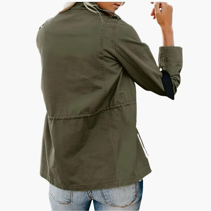 Women's Military Jacket with Hood and Drawstring Waist
