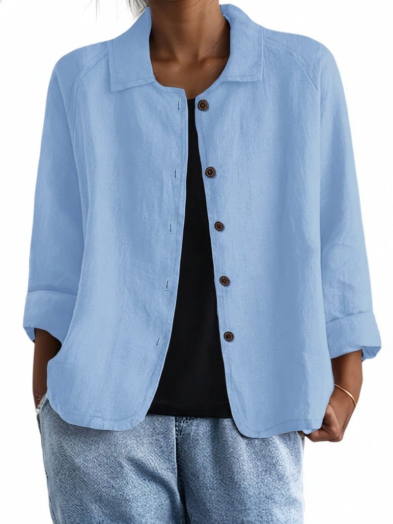Women's Shirt Long Sleeve with Collar and Button Closure Relaxed Fit