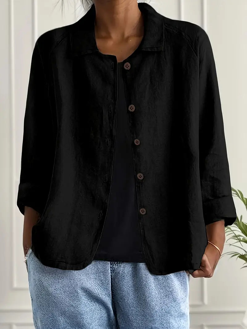 Women's Shirt Long Sleeve with Collar and Button Closure Relaxed Fit