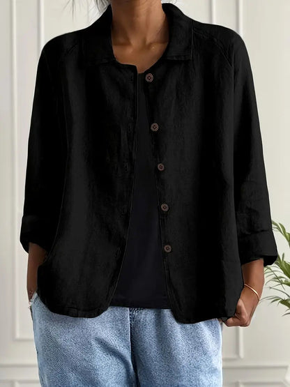 Women's Shirt Long Sleeve with Collar and Button Closure Relaxed Fit