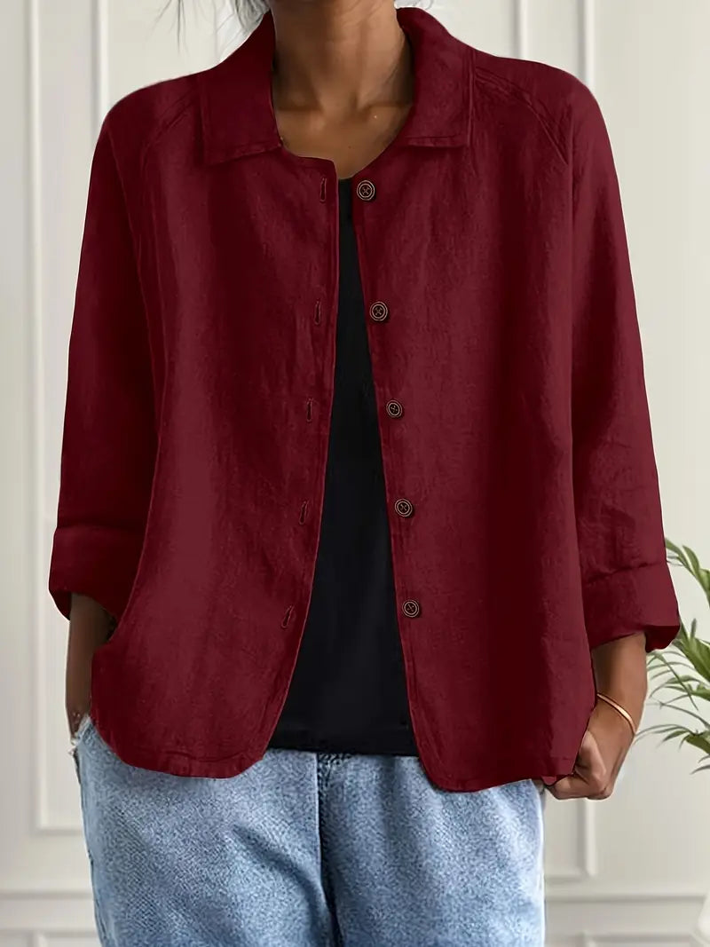 Women's Shirt Long Sleeve with Collar and Button Closure Relaxed Fit