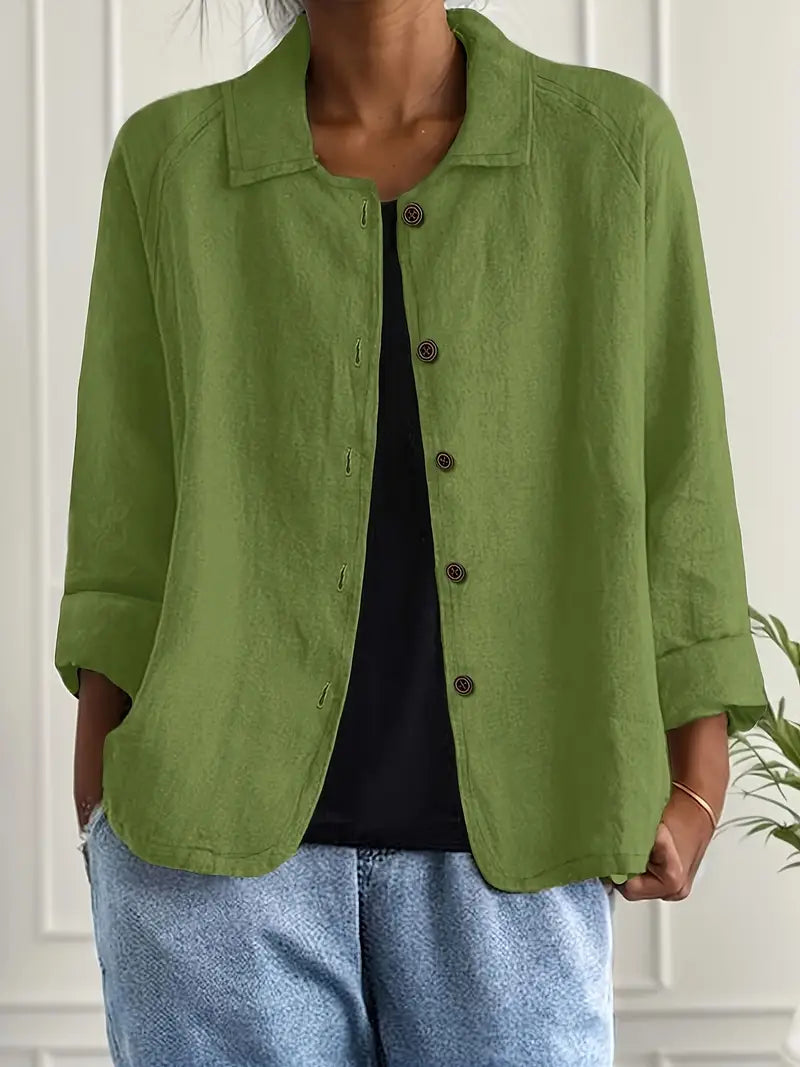 Women's Shirt Long Sleeve with Collar and Button Closure Relaxed Fit