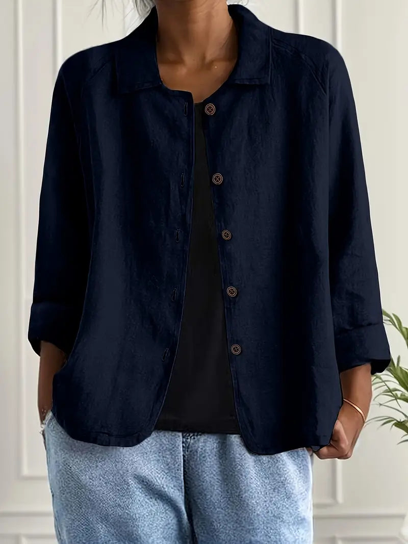 Women's Shirt Long Sleeve with Collar and Button Closure Relaxed Fit