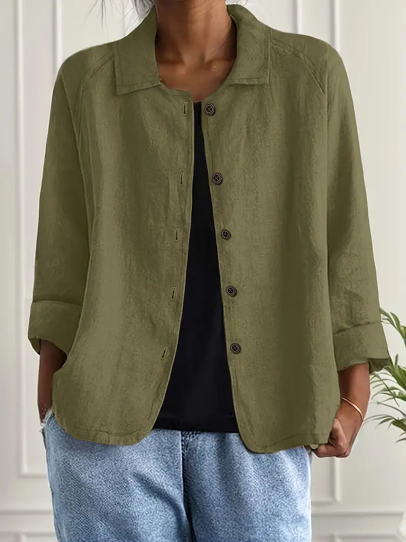 Women's Shirt Long Sleeve with Collar and Button Closure Relaxed Fit