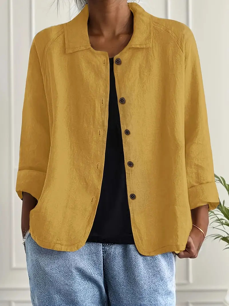 Women's Shirt Long Sleeve with Collar and Button Closure Relaxed Fit