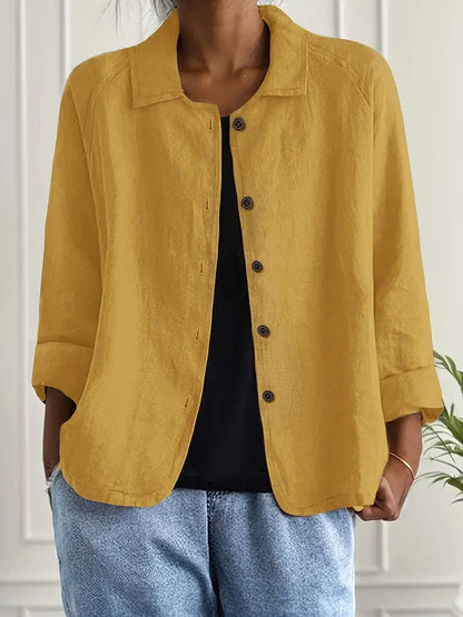 Women's Shirt Long Sleeve with Collar and Button Closure Relaxed Fit