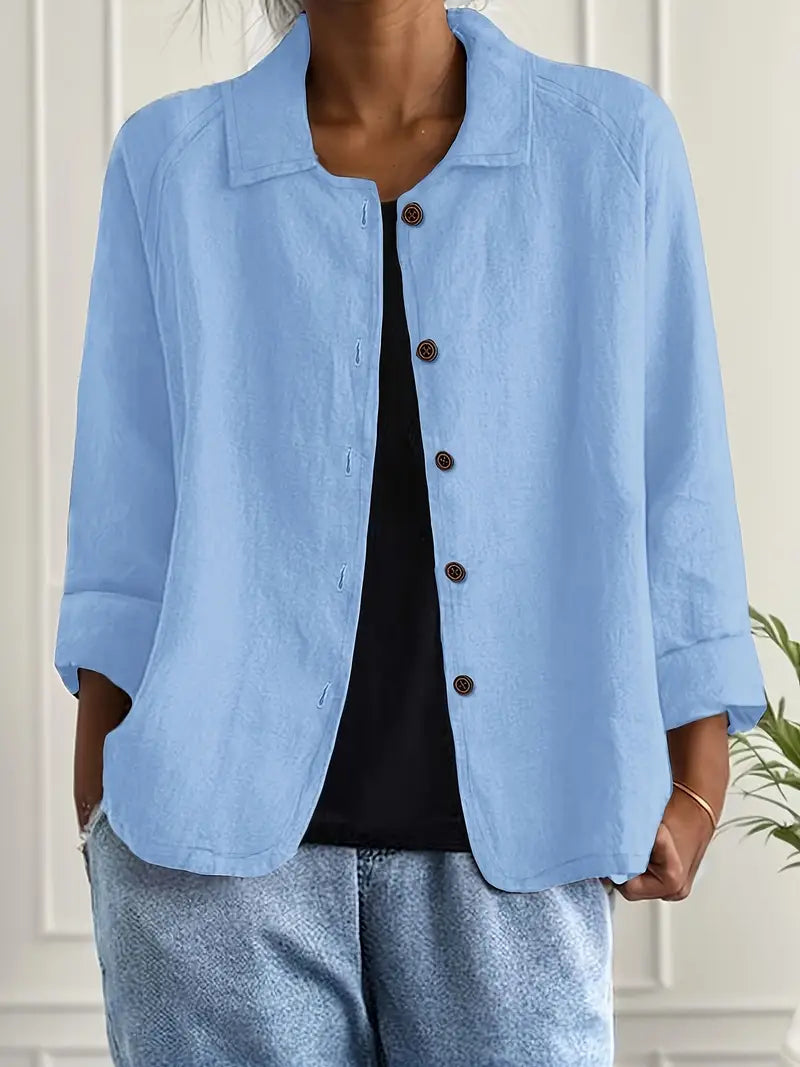 Women's Shirt Long Sleeve with Collar and Button Closure Relaxed Fit