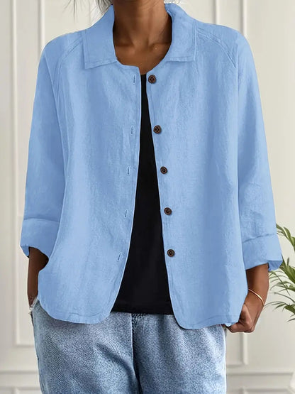 Women's Shirt Long Sleeve with Collar and Button Closure Relaxed Fit