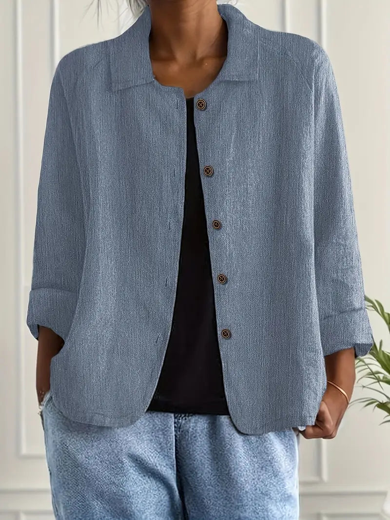 Women's Shirt Long Sleeve with Collar and Button Closure Relaxed Fit