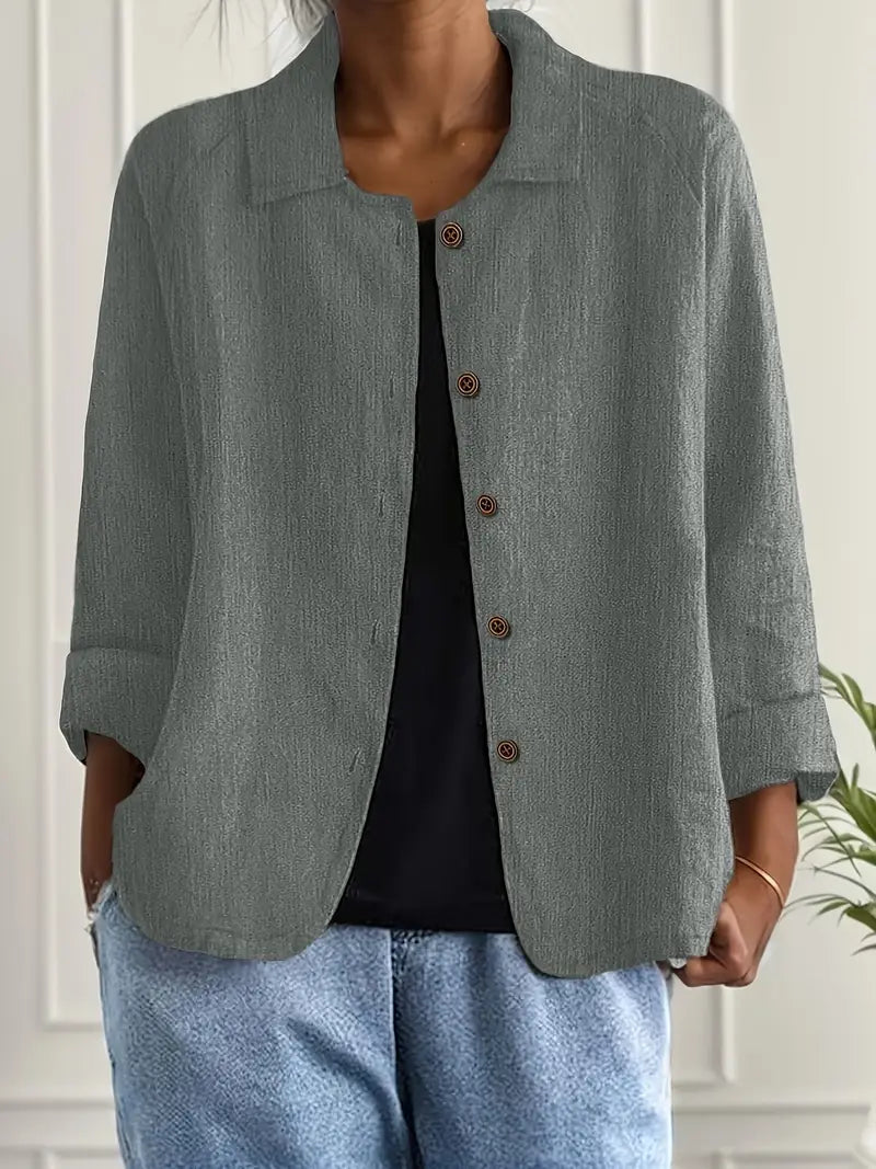 Women's Shirt Long Sleeve with Collar and Button Closure Relaxed Fit