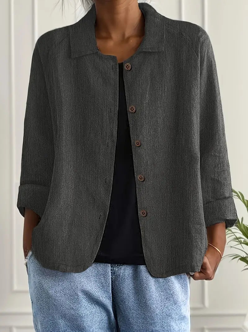 Women's Shirt Long Sleeve with Collar and Button Closure Relaxed Fit