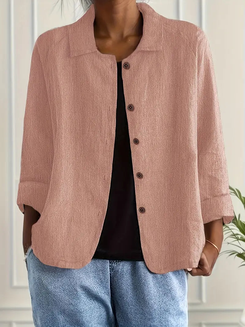 Women's Shirt Long Sleeve with Collar and Button Closure Relaxed Fit