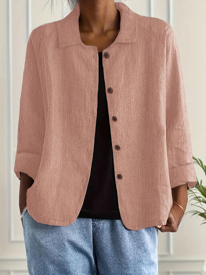 Women's Shirt Long Sleeve with Collar and Button Closure Relaxed Fit