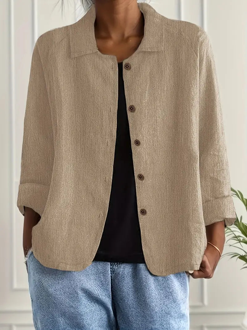 Women's Shirt Long Sleeve with Collar and Button Closure Relaxed Fit