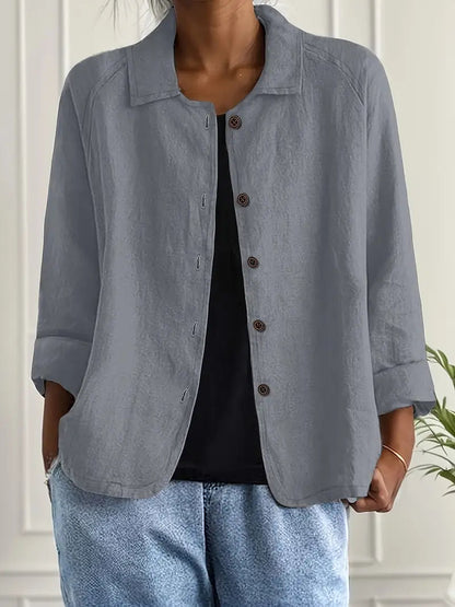 Women's Shirt Long Sleeve with Collar and Button Closure Relaxed Fit