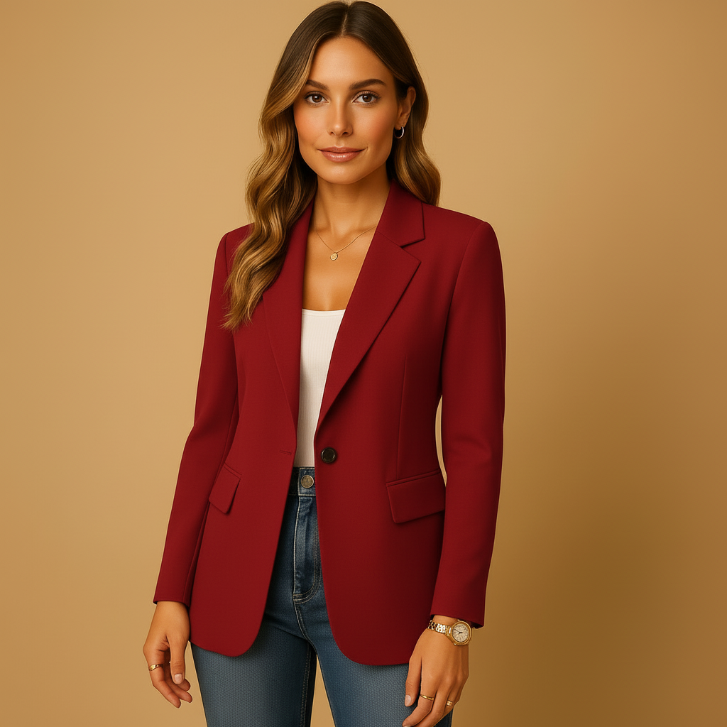Women's Single-Breasted Blazer with Notch Lapel and Long Sleeves