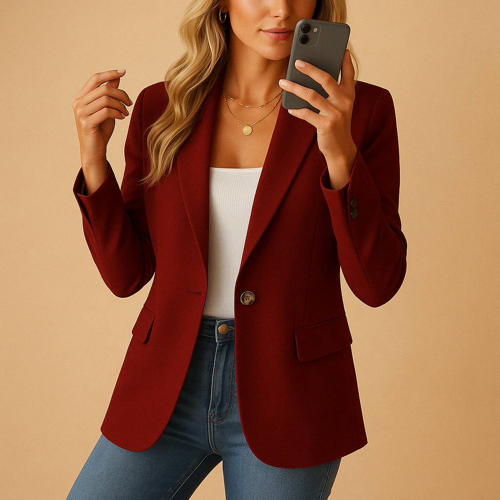 Women's Single-Breasted Blazer with Notch Lapel and Long Sleeves