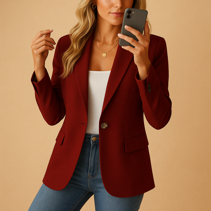 Women's Single-Breasted Blazer with Notch Lapel and Long Sleeves