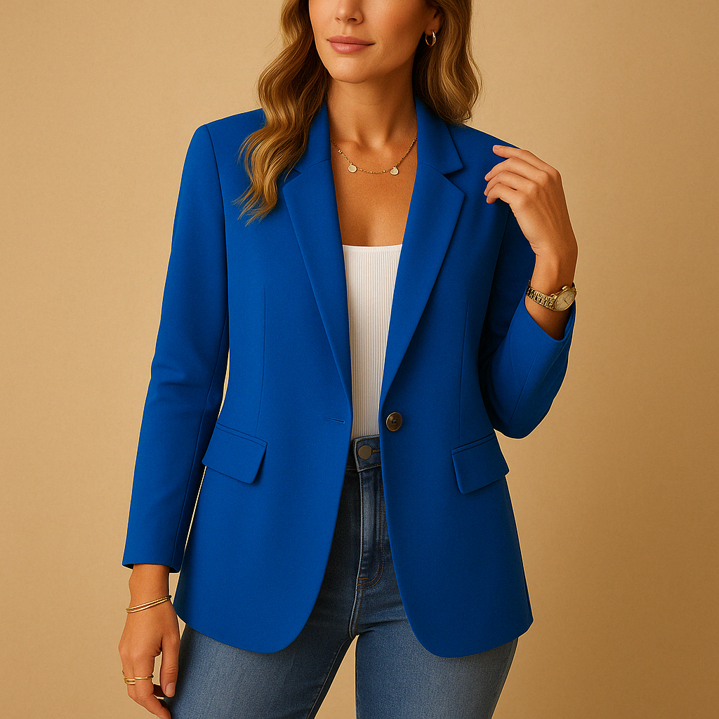 Women's Single-Breasted Blazer with Notch Lapel and Long Sleeves