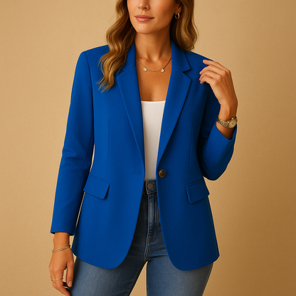 Women's Single-Breasted Blazer with Notch Lapel and Long Sleeves