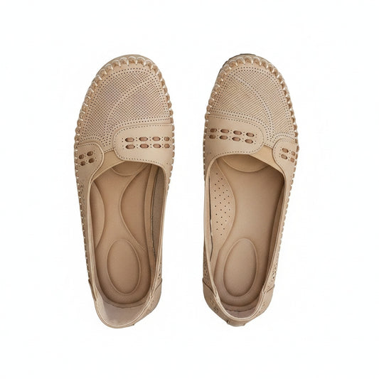 Women's Slip-On Loafer Flats with Perforated Detail and Cushioned Insole