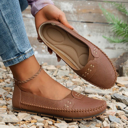 Women's Slip-On Loafer Flats with Perforated Detail and Cushioned Insole