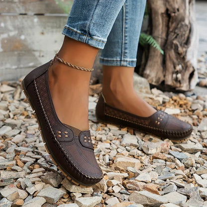 Women's Slip-On Loafer Flats with Perforated Detail and Cushioned Insole