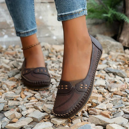 Women's Slip-On Loafer Flats with Perforated Detail and Cushioned Insole