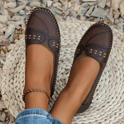 Women's Slip-On Loafer Flats with Perforated Detail and Cushioned Insole