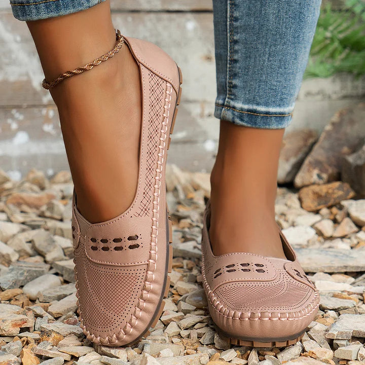 Women's Slip-On Loafer Flats with Perforated Detail and Cushioned Insole