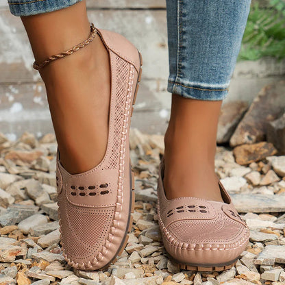 Women's Slip-On Loafer Flats with Perforated Detail and Cushioned Insole