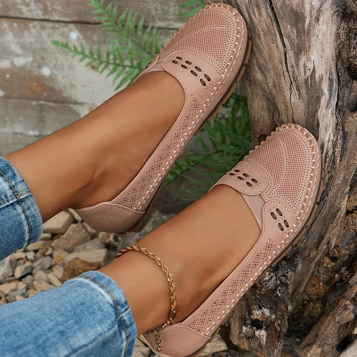 Women's Slip-On Loafer Flats with Perforated Detail and Cushioned Insole