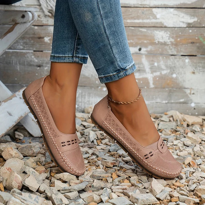 Women's Slip-On Loafer Flats with Perforated Detail and Cushioned Insole