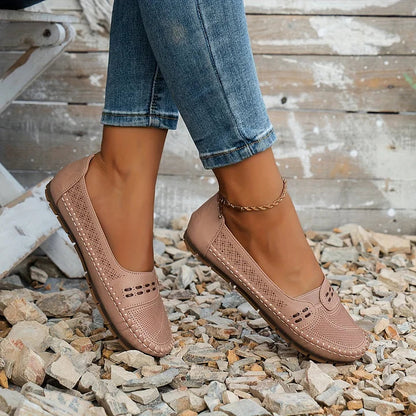 Women's Slip-On Loafer Flats with Perforated Detail and Cushioned Insole