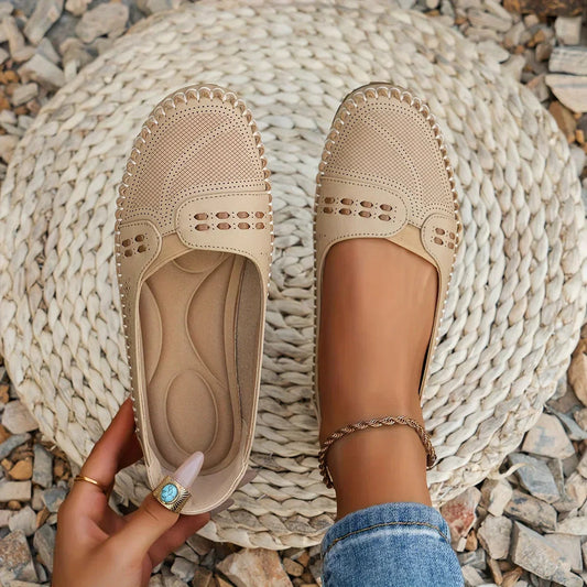 Women's Slip-On Loafer Flats with Perforated Detail and Cushioned Insole