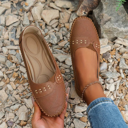 Women's Slip-On Loafer Flats with Perforated Detail and Cushioned Insole