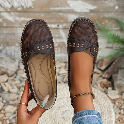Women's Slip-On Loafer Flats with Perforated Detail and Cushioned Insole