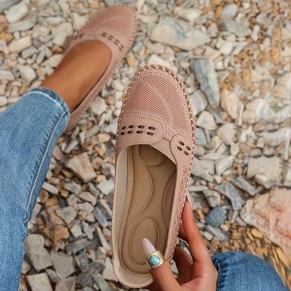 Women's Slip-On Loafer Flats with Perforated Detail and Cushioned Insole