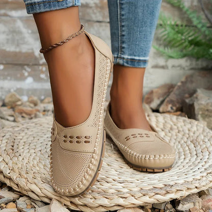 Women's Slip-On Loafer Flats with Perforated Detail and Cushioned Insole