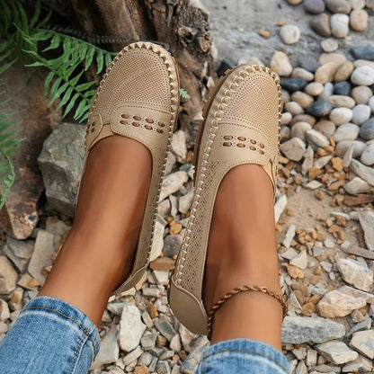 Women's Slip-On Loafer Flats with Perforated Detail and Cushioned Insole