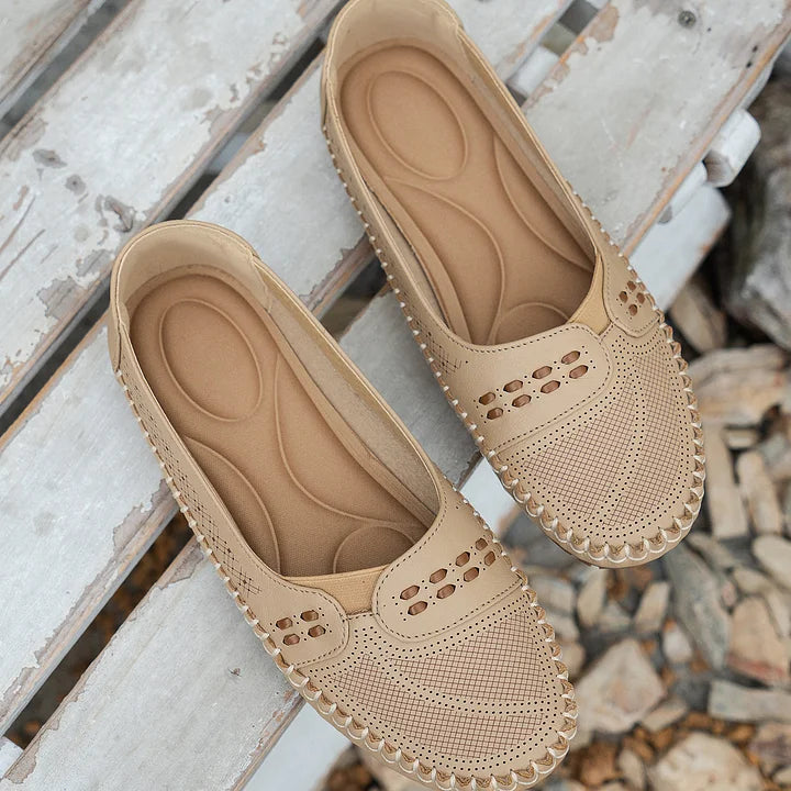 Women's Slip-On Loafer Flats with Perforated Detail and Cushioned Insole