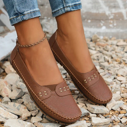 Women's Slip-On Loafer Flats with Perforated Detail and Cushioned Insole