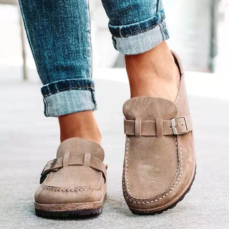 Women's Slip-on Loafers with Buckle Strap and Cork Sole