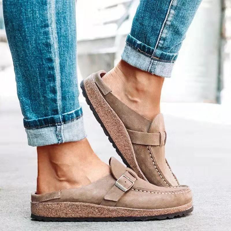 Women's Slip-on Loafers with Buckle Strap and Cork Sole